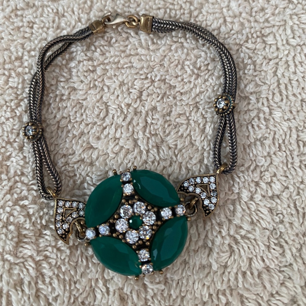 Emerald & White Topaz (marked) 925 Sterling Silver Bracelet. Bling!